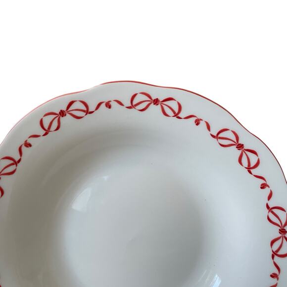 Red Bow Border Ceramic 9in Dinner Bowls Set of 4 Eaton Fine Dining Holiday New - Picture 15 of 16